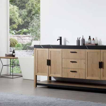 Karton Republic 72" Winchester Double Vanity in Pecan Oak with Black Countertop - Image 5