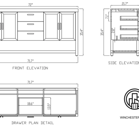 Karton Republic 72" Winchester Double Vanity in Pecan Oak with Black Countertop - Image 7