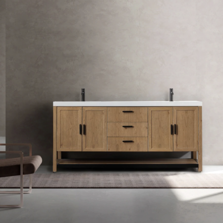 Karton Republic 72" Winchester Double Vanity in Pecan Oak with White Countertop - Image 2