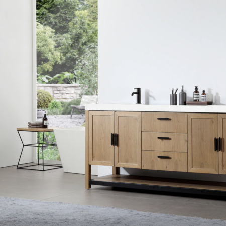 Karton Republic 72" Winchester Double Vanity in Pecan Oak with White Countertop - Image 3