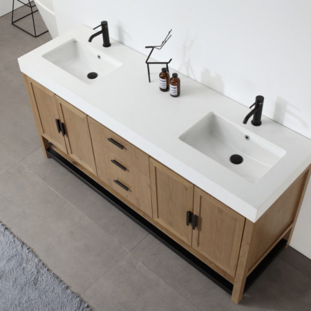 Karton Republic 72" Winchester Double Vanity in Pecan Oak with White Countertop - Image 5
