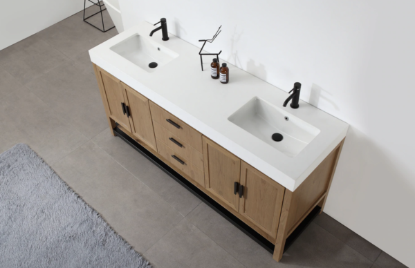 Karton Republic 72" Winchester Double Vanity in Pecan Oak with White Countertop - Image 5