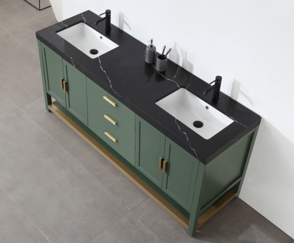 Karton Republic Winchester 72" Double Vanity in Forest Green with Black Countertop - Image 3