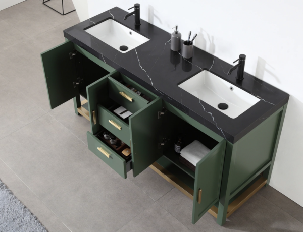 Karton Republic Winchester 72" Double Vanity in Forest Green with Black Countertop - Image 4