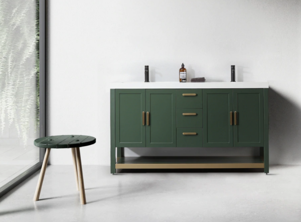 Karton Republic Winchester 60" Double Vanity in Forest Green with White Countertop - Image 2