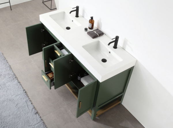 Karton Republic Winchester 60" Double Vanity in Forest Green with White Countertop - Image 3