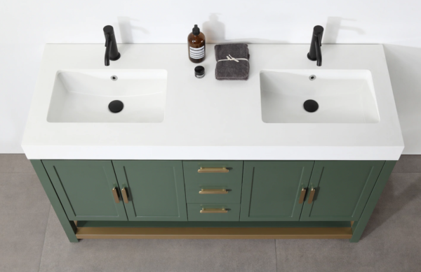 Karton Republic Winchester 60" Double Vanity in Forest Green with White Countertop - Image 4