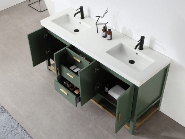 Karton Republic Winchester 72" Double Vanity in Forest Green with White Countertop - Image 3