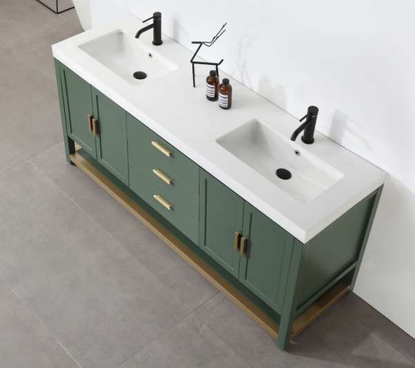 Karton Republic Winchester 72" Double Vanity in Forest Green with White Countertop - Image 4