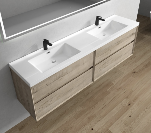 Keetchen Houston 84" Floating Double Vanity in Light White Oak - Image 4