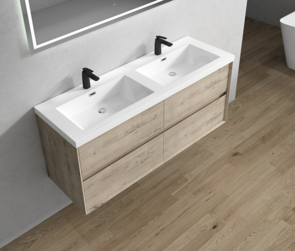 Keetchen 60" Houston Double Floating Vanity in Light White Oak - Image 3