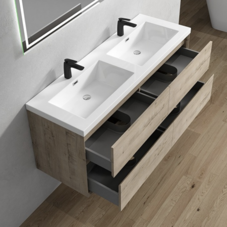 Keetchen 60" Houston Double Floating Vanity in Light White Oak - Image 4