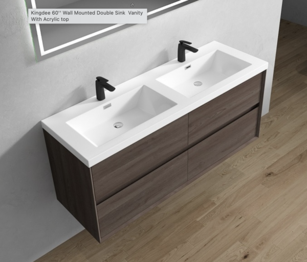 Keetchen 60" Houston Double Floating Vanity in Red Oak - Image 4