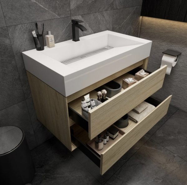 KEETCHEN Dallas 36" Floating Vanity in Coffee Wood - Image 4