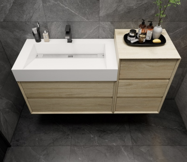 KEETCHEN Dallas 56" Floating Vanity with Side Cabinet in Coffee Wood - Image 4