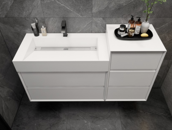 KEETCHEN Dallas 56" Floating Vanity with Side Cabinet in Glossy White - Image 3