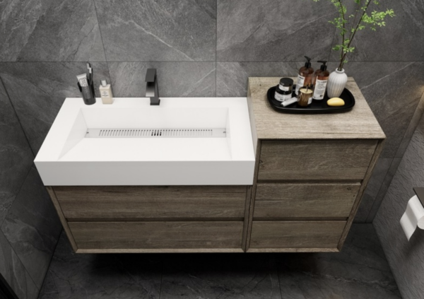 KEETCHEN Dallas 56" Floating Vanity with Side Cabinet in Gray Oak - Image 4