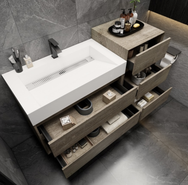 KEETCHEN Dallas 56" Floating Vanity with Side Cabinet in Gray Oak - Image 3