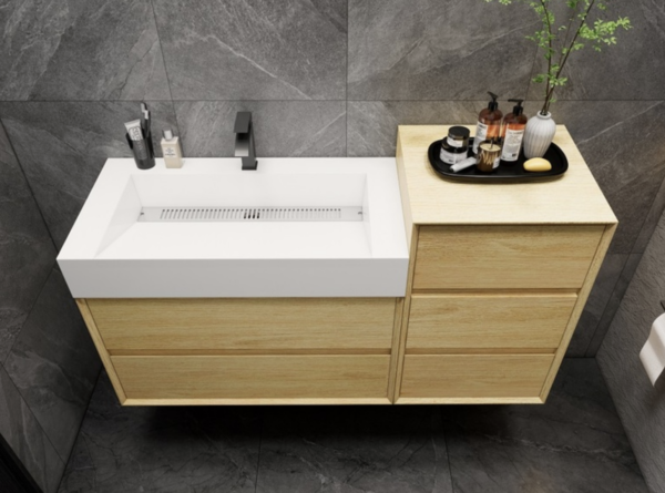 KEETCHEN Dallas 56" Floating Vanity with Side Cabinet in Teak Oak - Image 3