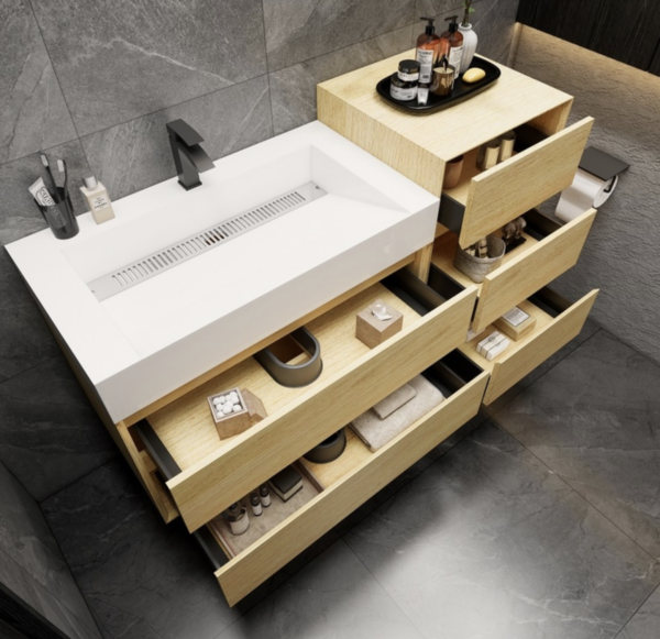 KEETCHEN Dallas 56" Floating Vanity with Side Cabinet in Teak Oak - Image 4