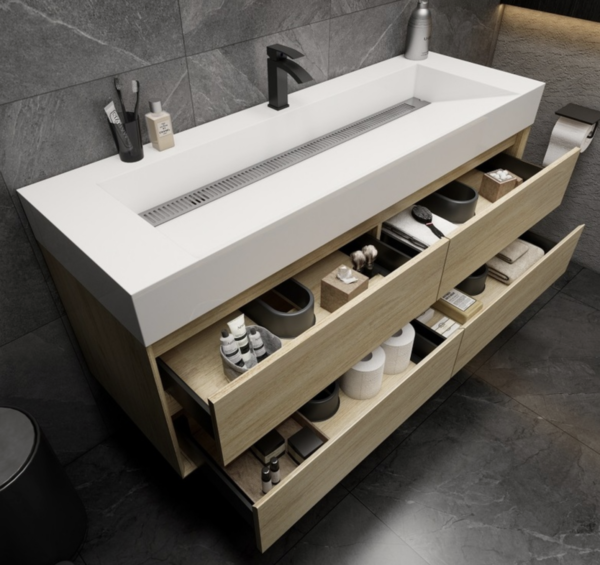 KEETCHEN Dallas 60" Floating Vanity in Coffee Wood - Image 3