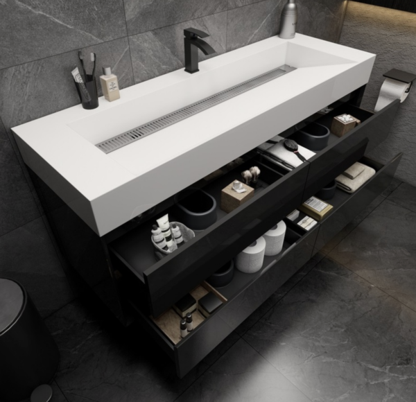 KEETCHEN Dallas 60" Floating Vanity in Gloss Black - Image 4