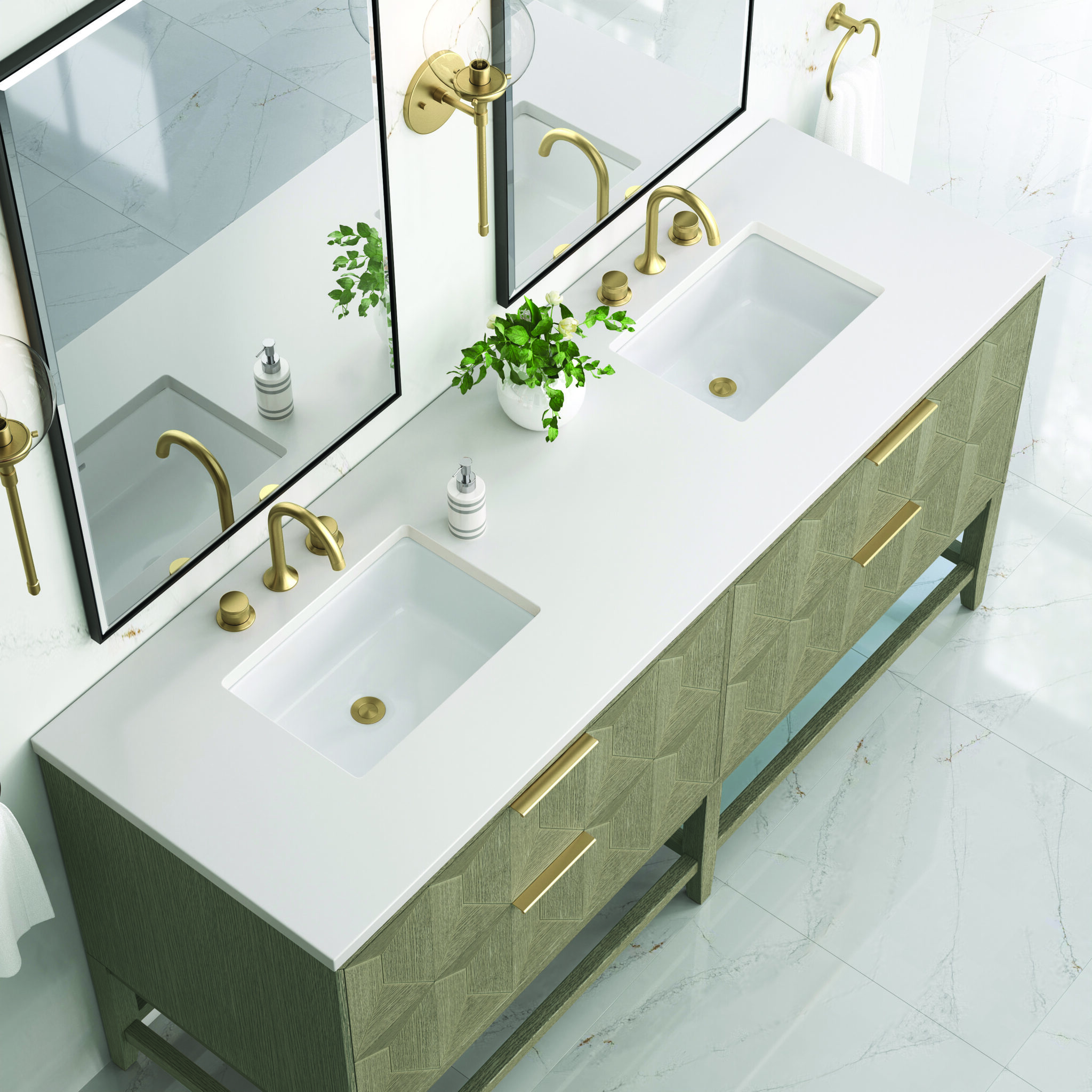 Emmeline 72 Double Vanity, Pebble Oak w: 3 CM White Zeus Top