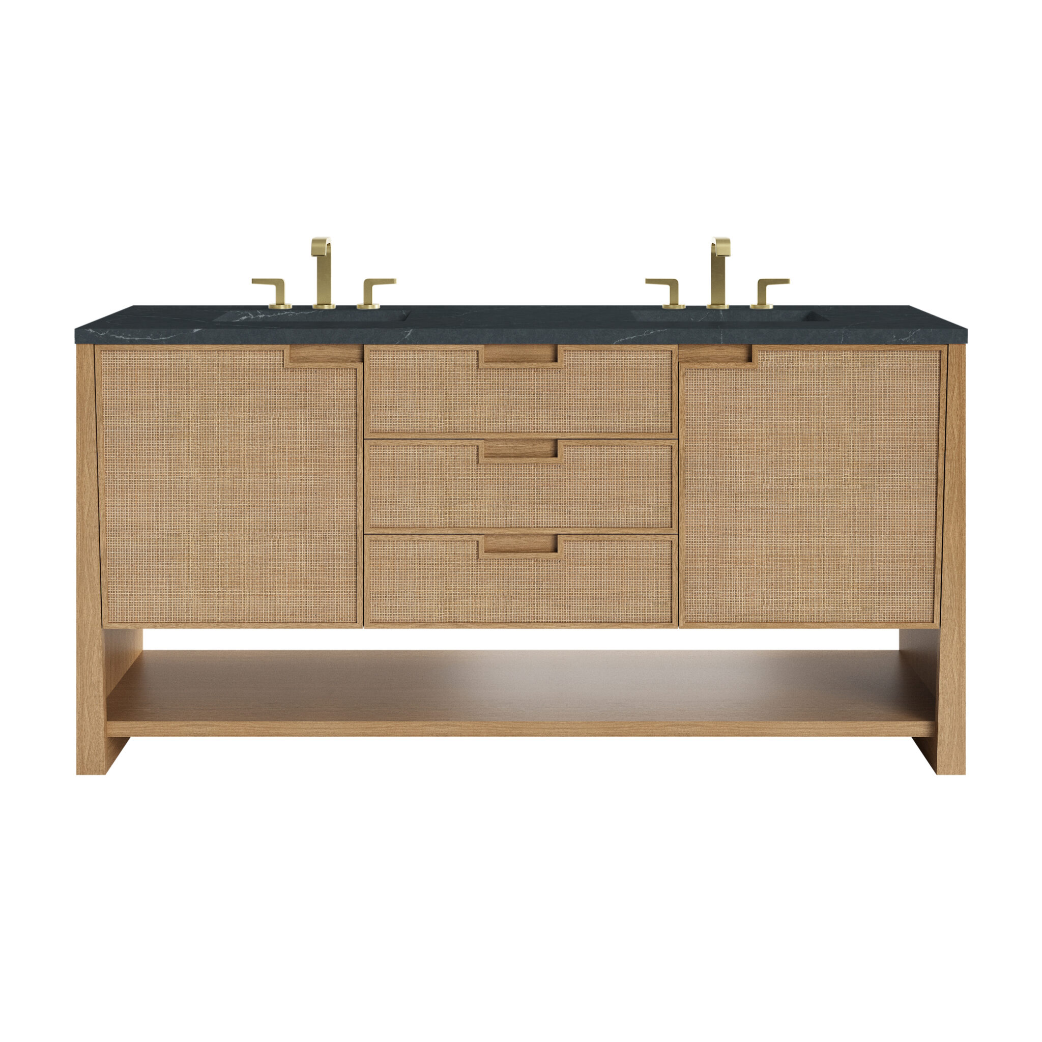 Solene 72 Double Vanity, Seaside Oak, w: 3 CM Charcoal Soapstone Quartz Top