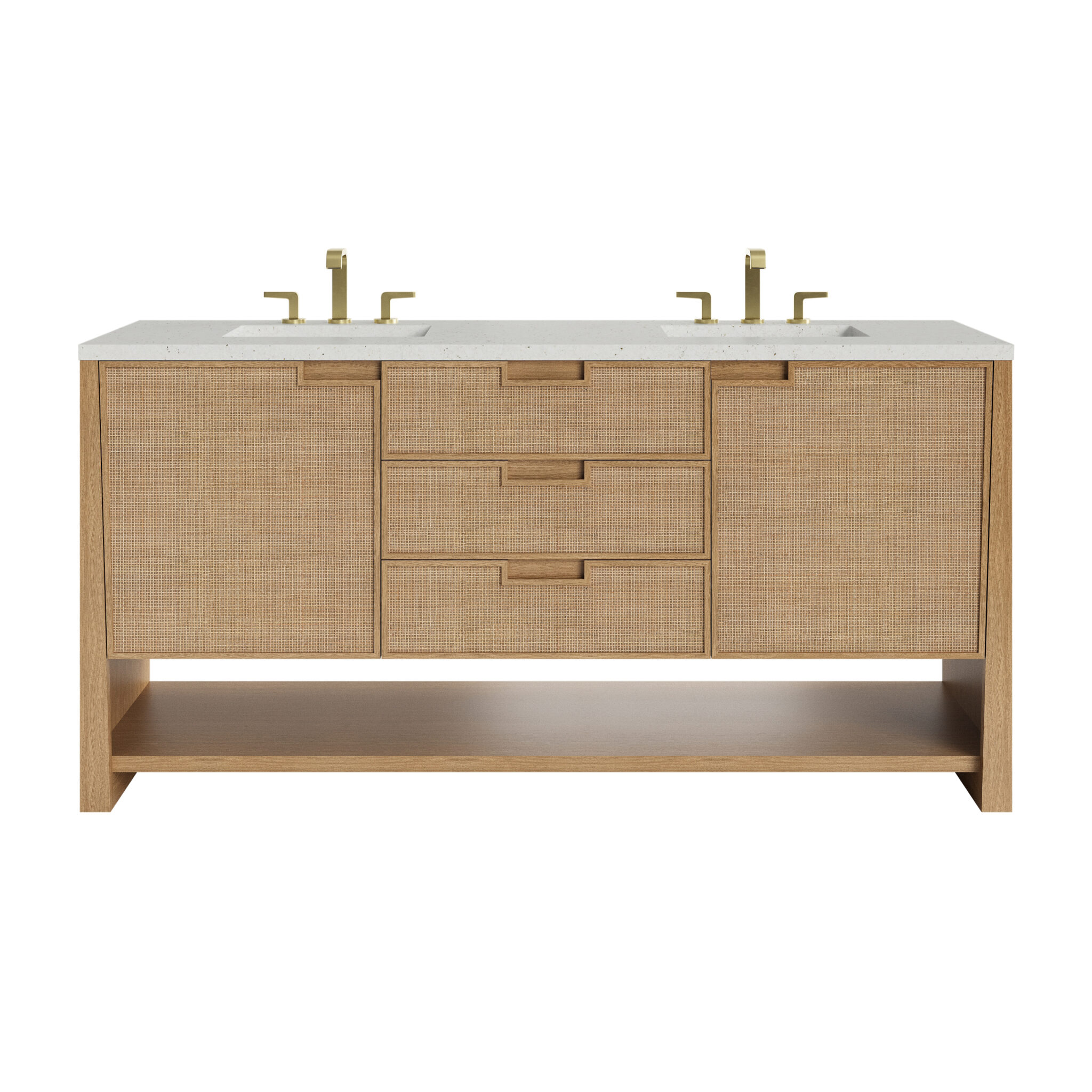 Solene 72 Double Vanity, Seaside Oak, w: 3 CM Lime Delight Quartz Top